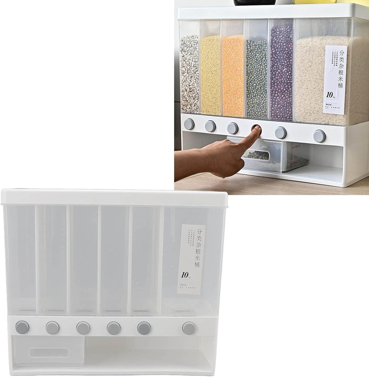 10L Wall-Mounted 6-Grid Cereal & Rice Dispenser
