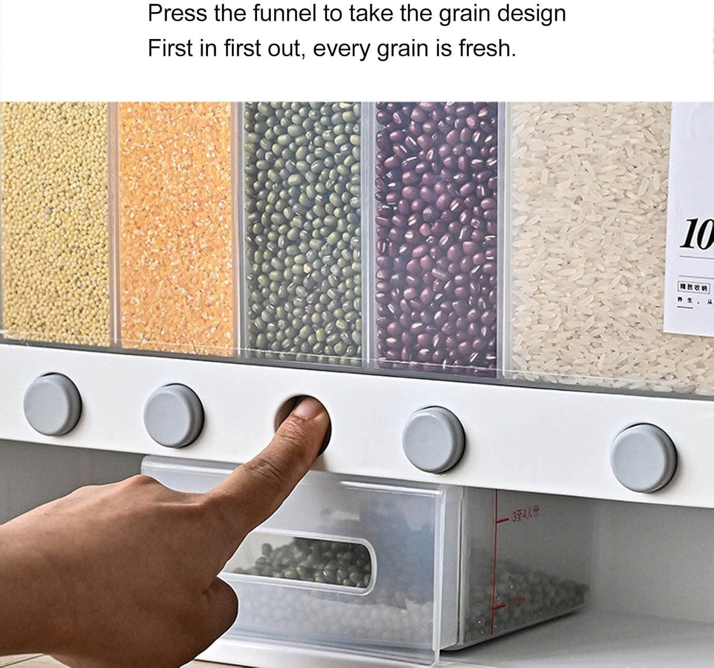 10L Wall-Mounted 6-Grid Cereal & Rice Dispenser