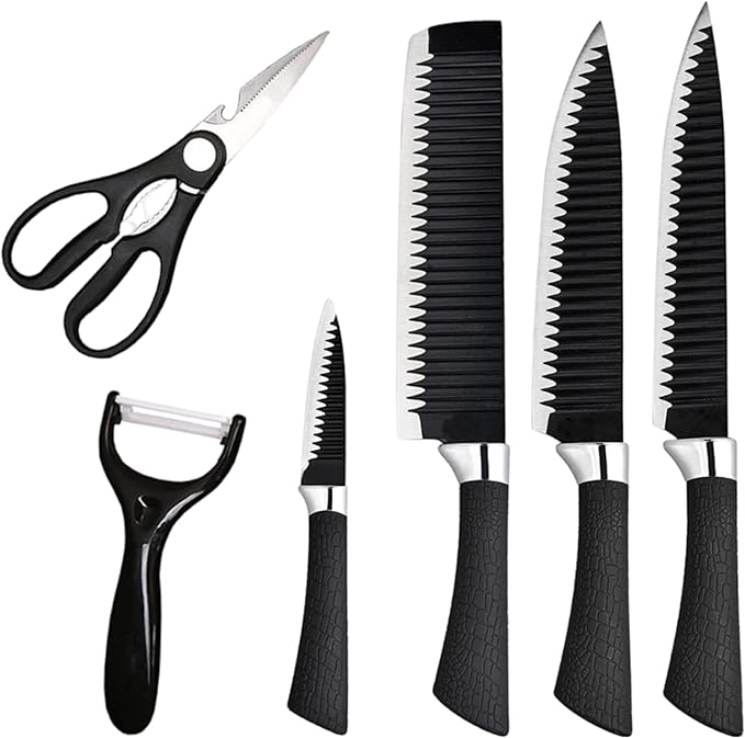 6-Piece Non-Stick Weave Design Knife Set with Acrylic Block
