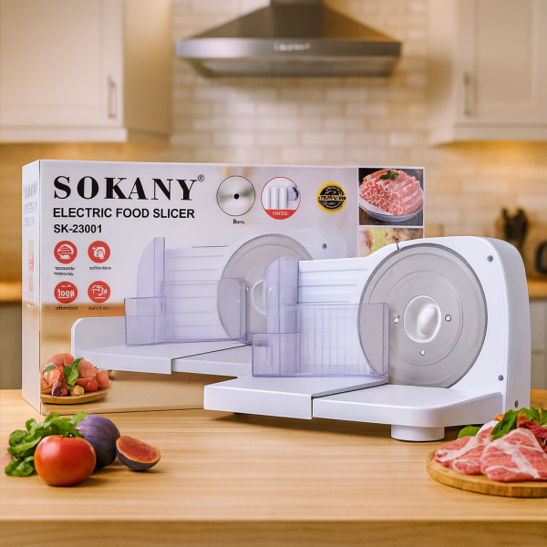 Sokany SK-23001 Electric Food Slicer – 150W Adjustable Thickness with Stainless Steel Blade
