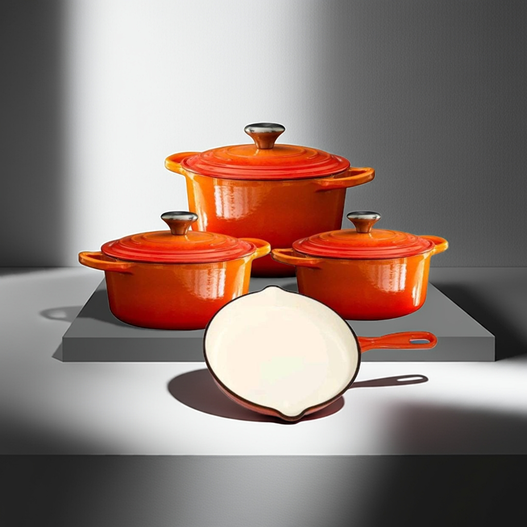 7-Piece Cast Iron Dutch Oven Cookware Set – Oven Safe, Non-Stick, Multi-Size