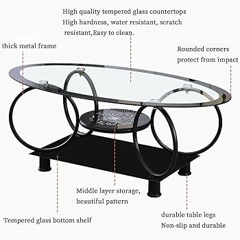 Oval Shape Glass Top Coffee Table