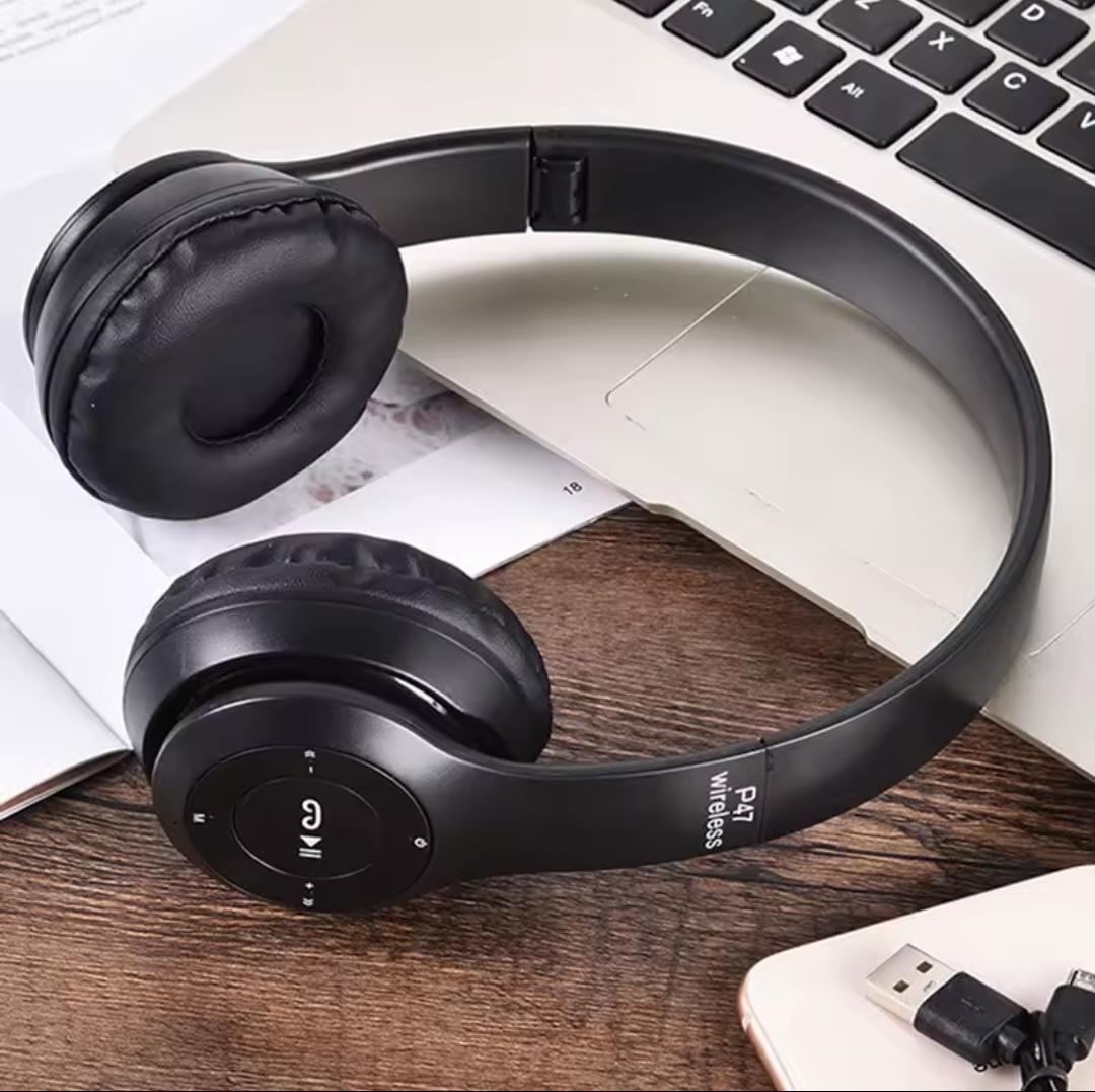 P47 Wireless Bluetooth Headphones – Foldable Over-Ear with Mic & Memory Card Support
