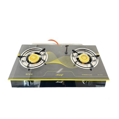 Aruif 2-Burner Gas Stove with Tempered Glass Panel & Auto Ignition