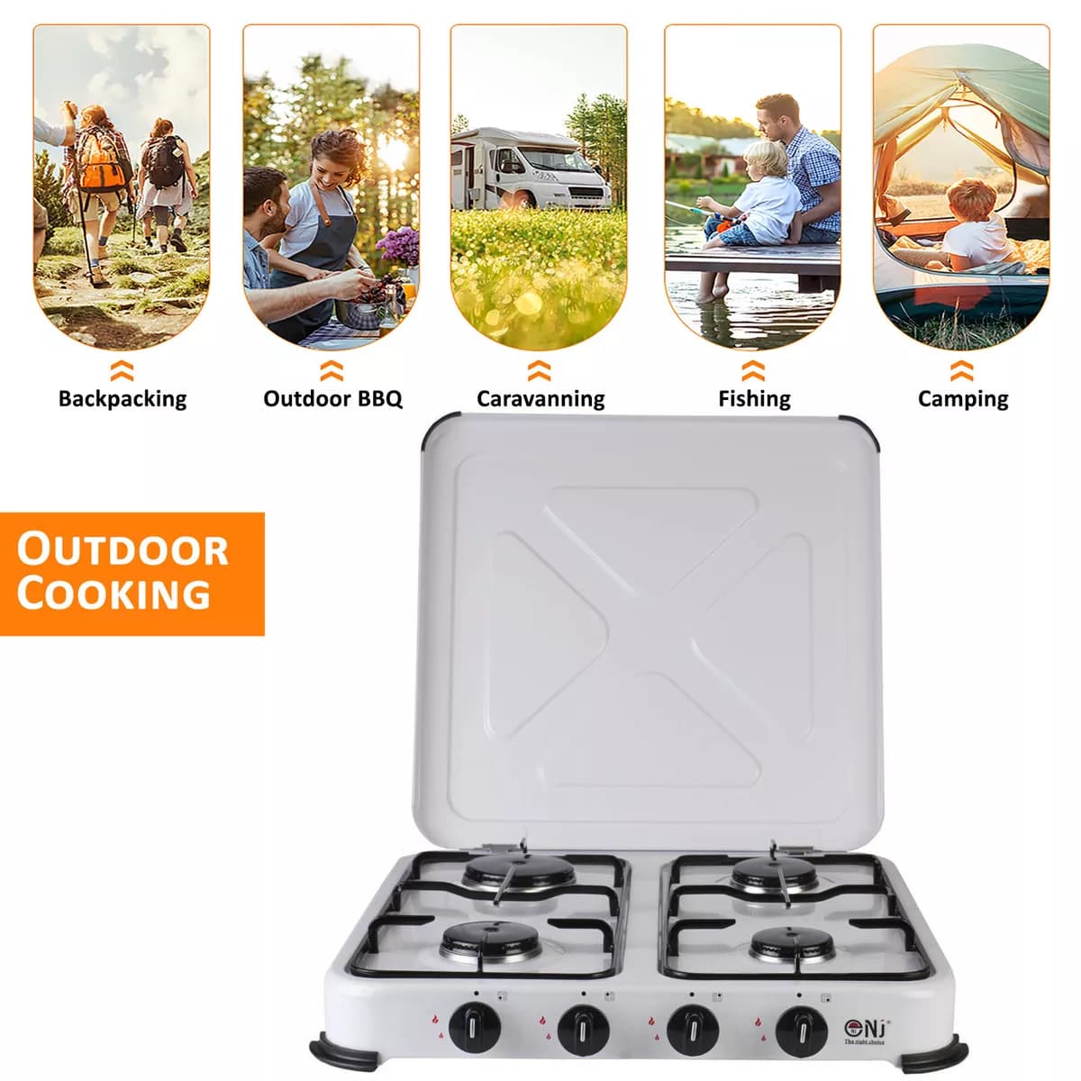 Aruif Portable Gas Stove – 4 Burner Camping Cooker Cooktop with LPG Burner Cover