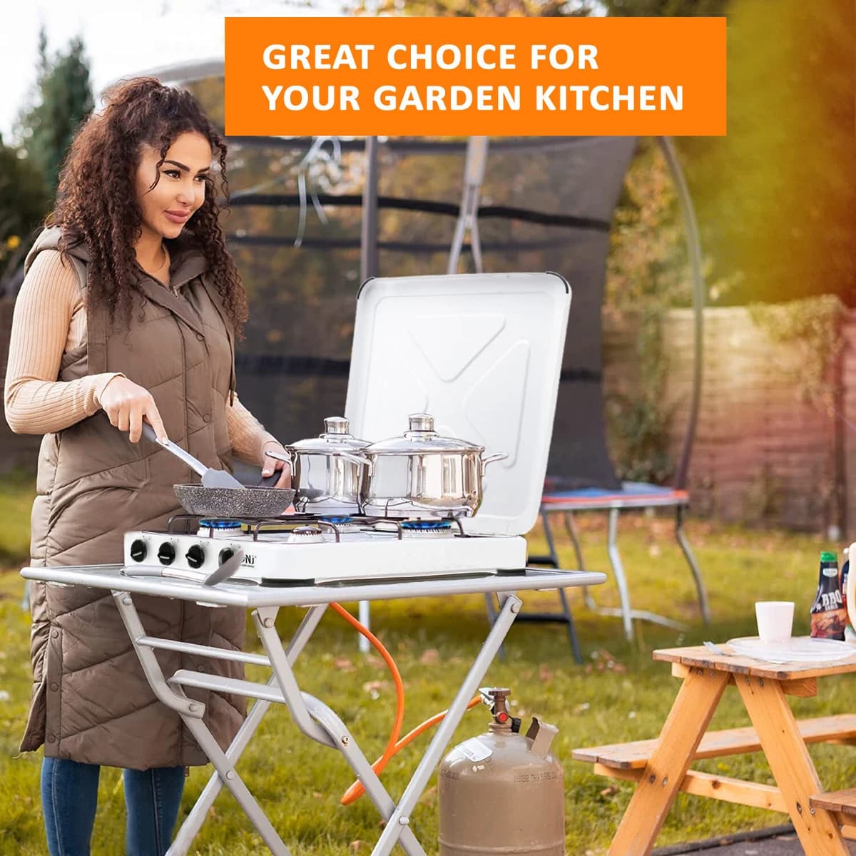 Aruif Portable Gas Stove – 4 Burner Camping Cooker Cooktop with LPG Burner Cover