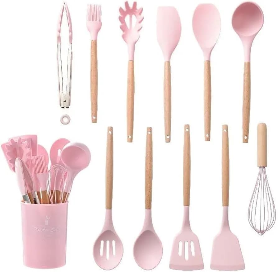 11-Piece Silicone Kitchen Utensil Set with Beech Wood Handles