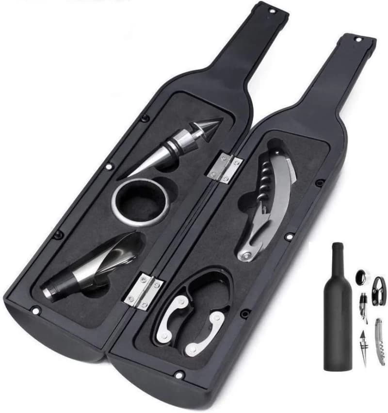 Wine Bottle Shaped Corkscrew & Accessory Gift Bottle Opener Set