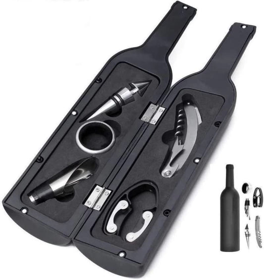 Wine Bottle Shaped Corkscrew & Accessory Gift Bottle Opener Set