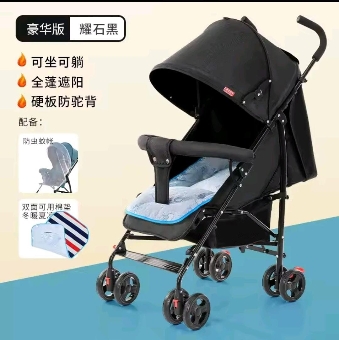 Conti Baby Stroller – Compact Foldable Design with 4-Wheel Brakes (Black, Blue, Red)