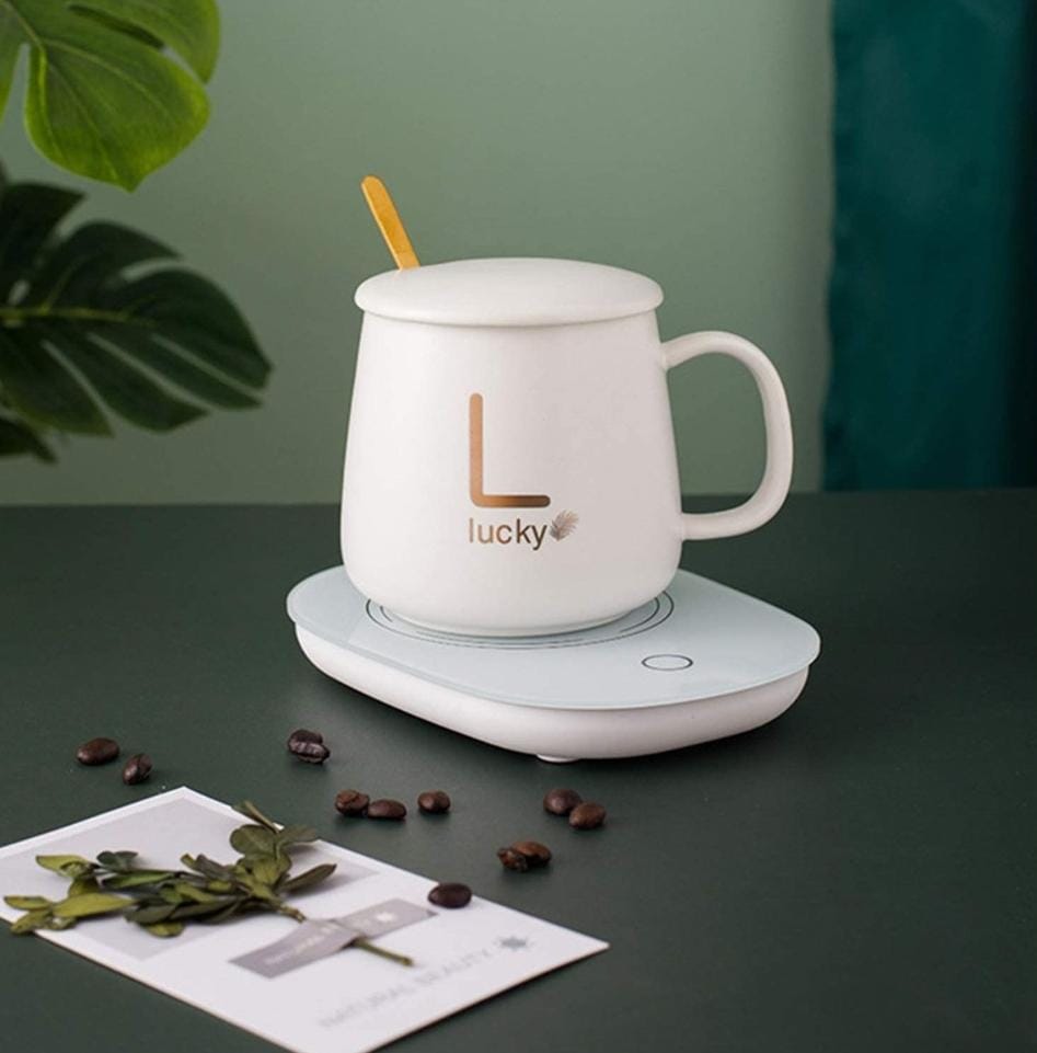 Smart Heating Mug Set with Ceramic Cup & Auto-Sensing Coaster – Elegant Gift Idea
