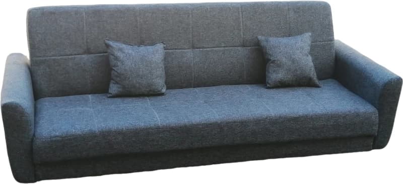 Grey 2-Seater Sleeper Couch with Arms – Compact Wooden Frame Sofa