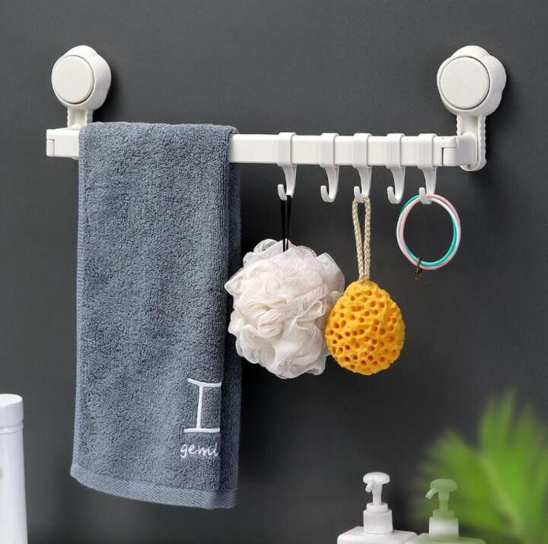 Sucker Hanging Rod with Hooks – Wall-Mounted, No Drilling Required