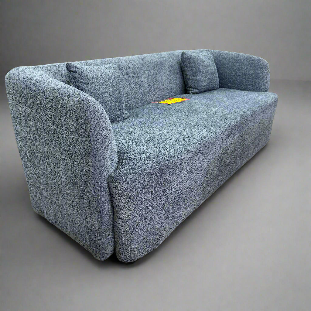 Grey 3 Seater Boucle Couch – Modern Curved Minimalist Sofa (2.1m x 0.74m)