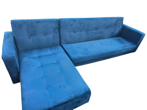 Blue L-Shaped Velvet Sleeper Couch – 3 to 4 Seater Sectional