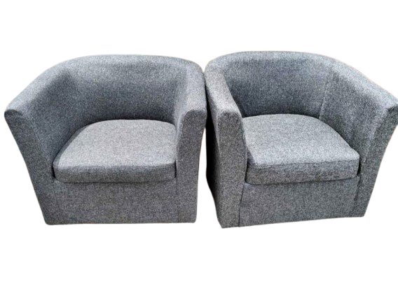 Modern Grey Fabric Tub Chair with Steel Legs – Accent Armchair for Living Room or Office