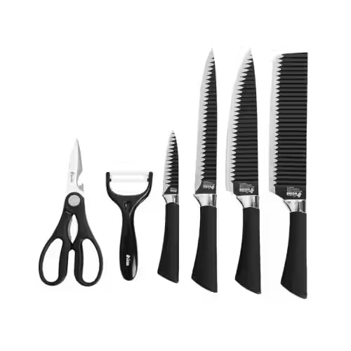 Condere HOME 6-Piece Kitchen Knife Set with Peeler and Shears – Stainless Steel Blades (Black)