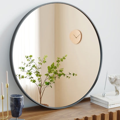 Round Wall Mirror with Black Metal Frame – 70cm