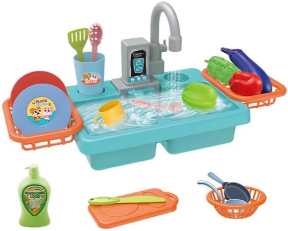 Kids Kitchen Sink Toy Set with Automatic Water Cycle – Pretend Play Cleaning Set (3+)