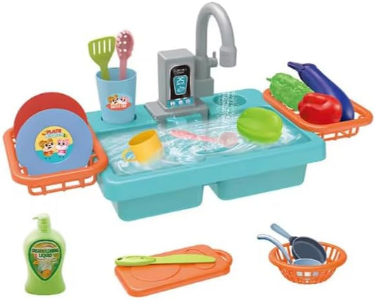 Kids Kitchen Sink Toy Set with Automatic Water Cycle – Pretend Play Cleaning Set (3+)