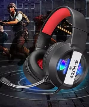Misde A8 Wired Gaming Headset – 50mm Drivers, Boom Mic, LED, Adjustable Headband (Blue & Red)