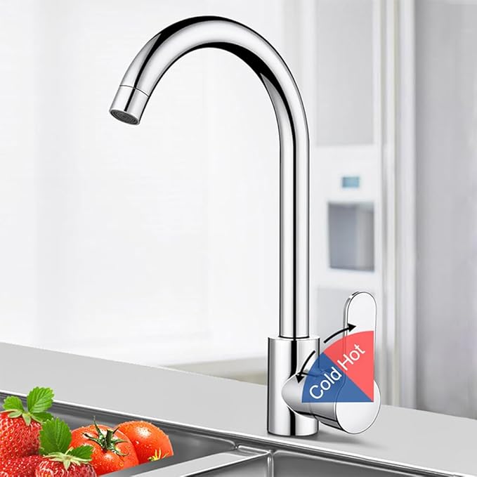 Kitchen Sink Tap – All Chrome Round Flat Design Faucet