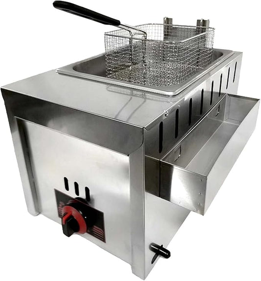 Aruif 6L Commercial Gas Deep Fryer – Stainless Steel Single Tank Countertop Fryer