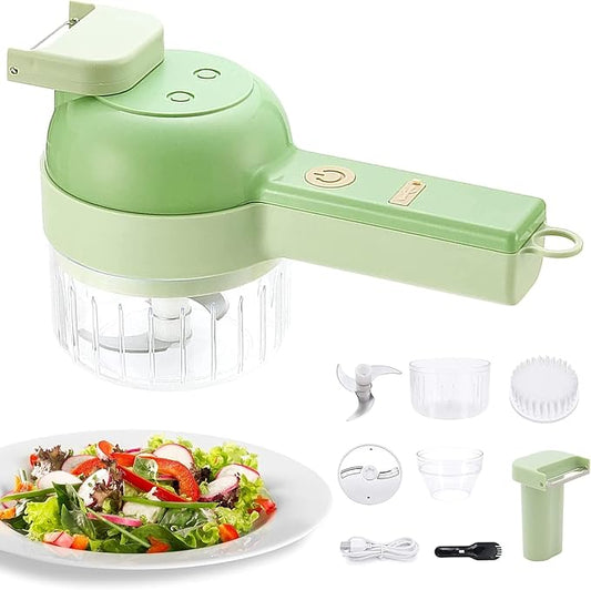 YARRD 4-in-1 Portable Electric Vegetable Cutter – Mini Food Slicer & Chopper, Green