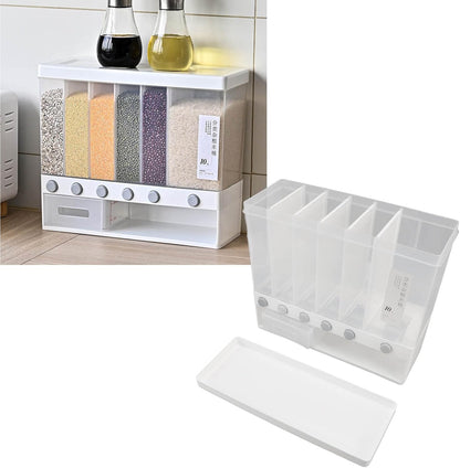 10L Wall-Mounted 6-Grid Cereal & Rice Dispenser
