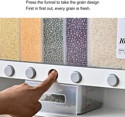10L Wall-Mounted 6-Grid Cereal & Rice Dispenser