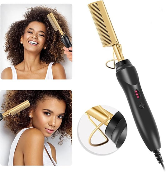 Professional Electric Ceramic Hot Comb – Beard and Hair Straightener for Men and Women