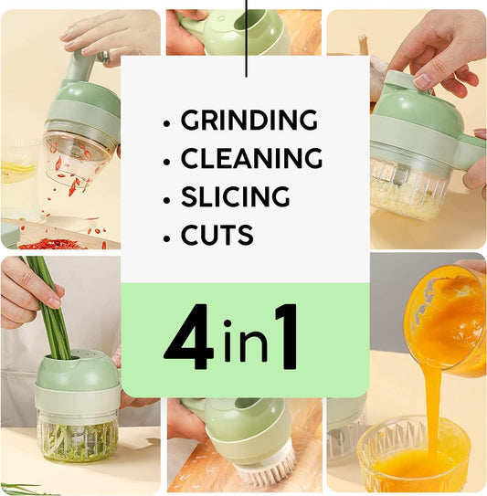 YARRD 4-in-1 Portable Electric Vegetable Cutter – Mini Food Slicer & Chopper, Green