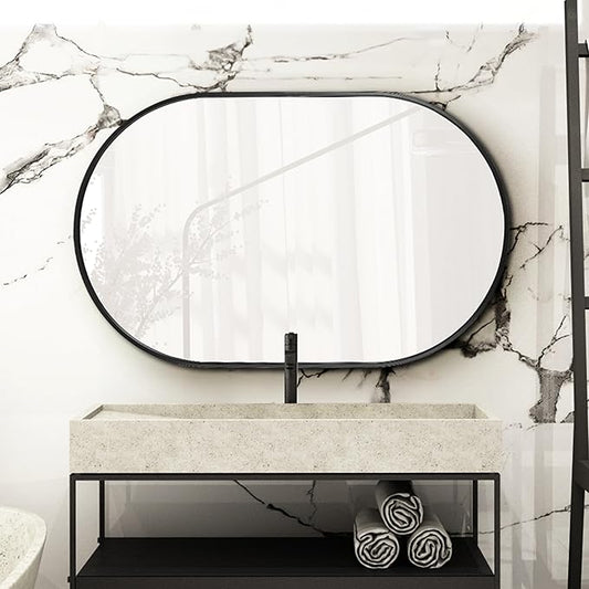 Oval Wall Mirror with Black Frame – 70cm x 50cm