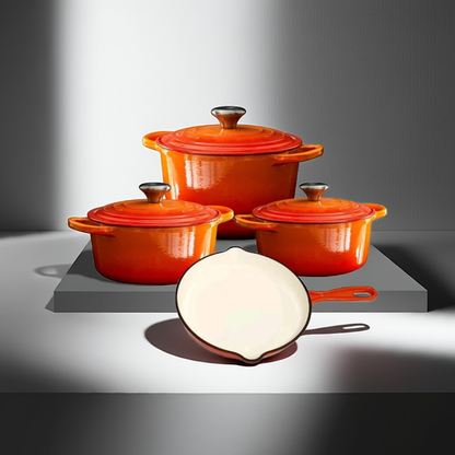 7-Piece Cast Iron Dutch Oven Cookware Set – Oven Safe, Non-Stick, Multi-Size