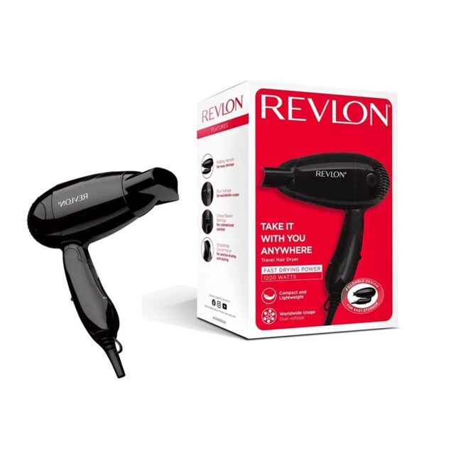 Revlon Travel Hair Dryer – 1200W Dual Voltage with Folding Handle