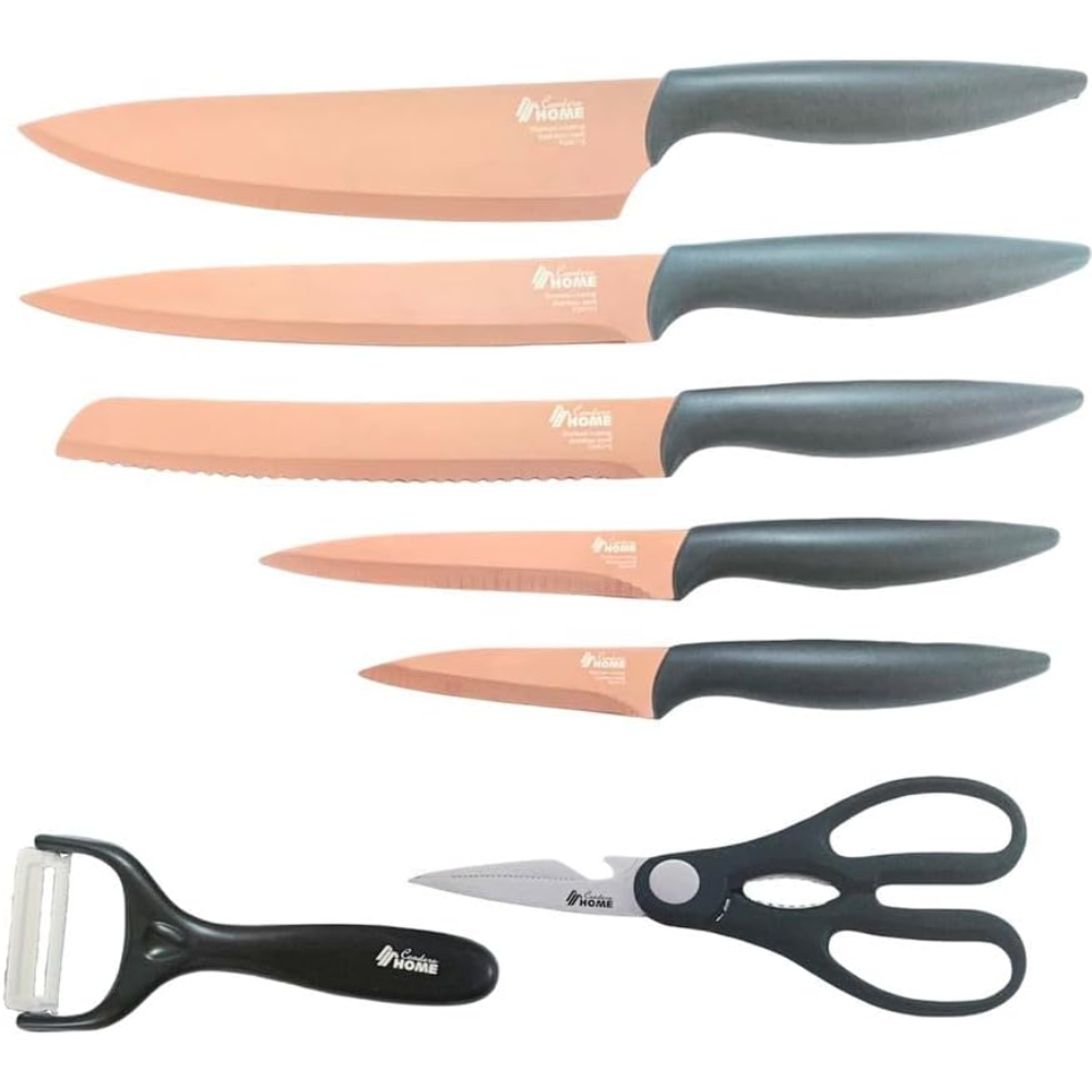 Condere 7-Piece Stainless Steel Kitchen Knife Set with Scissors, Peeler and Stand – Model 311004