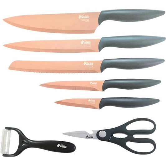 Condere 7-Piece Stainless Steel Kitchen Knife Set with Scissors, Peeler and Stand – Model 311004