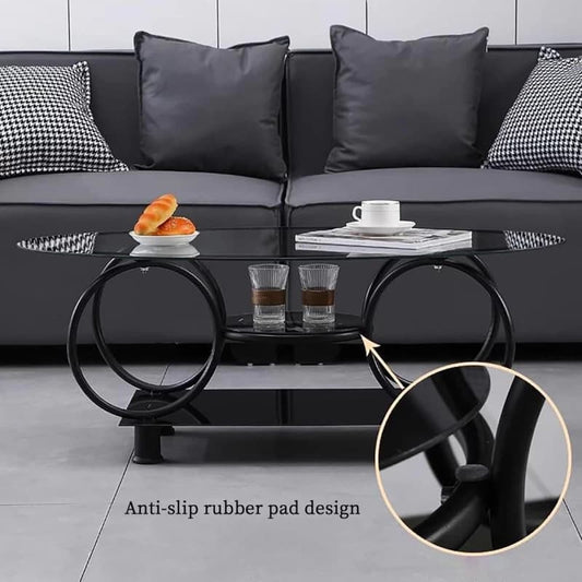 Oval Shape Glass Top Coffee Table