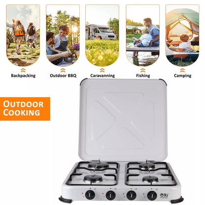 Aruif Portable Gas Stove – 4 Burner Camping Cooker Cooktop with LPG Burner Cover