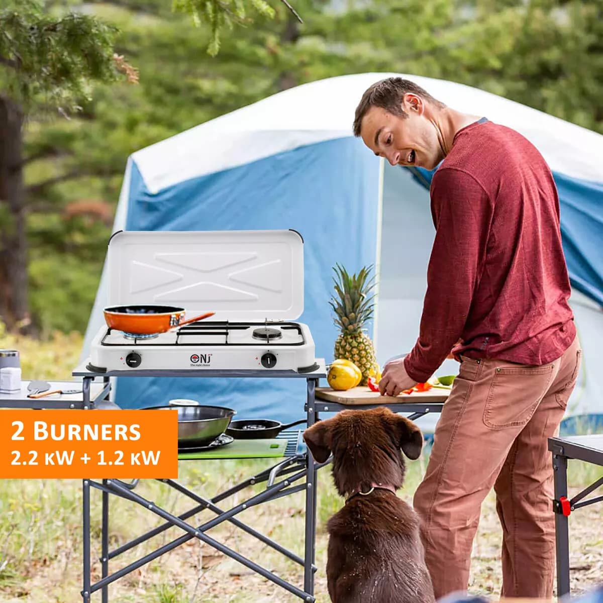 Aruif Portable Double Gas Stove – 2 Burner Outdoor Camping Cooker LPG 3.4kW with Cover