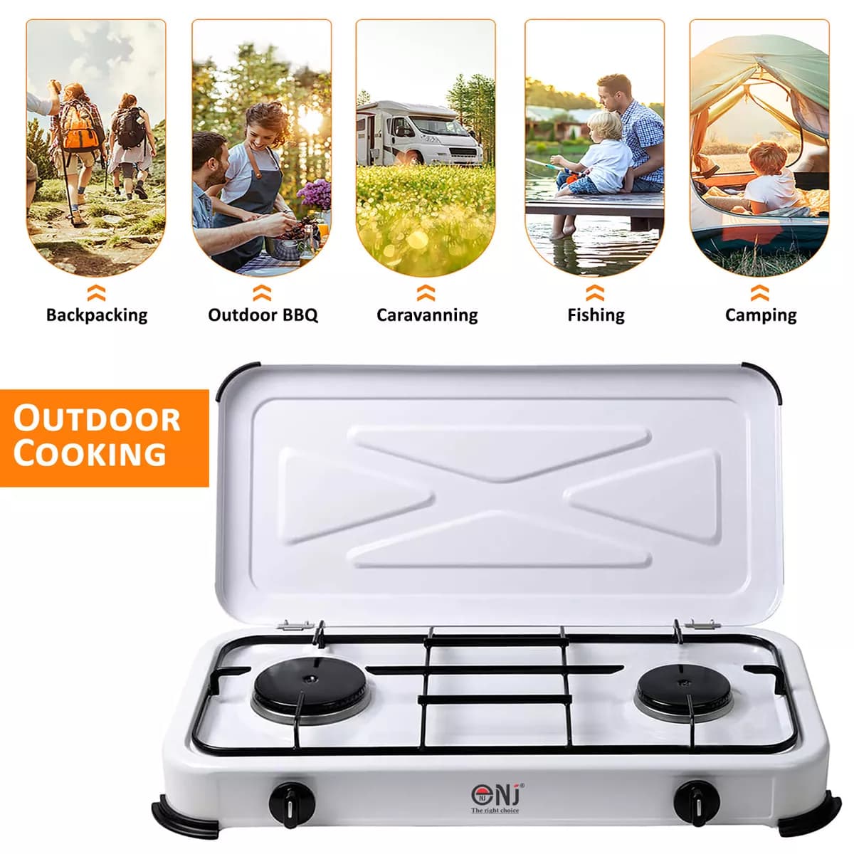 Aruif Portable Double Gas Stove – 2 Burner Outdoor Camping Cooker LPG 3.4kW with Cover