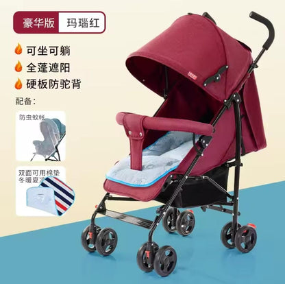 Conti Baby Stroller – Compact Foldable Design with 4-Wheel Brakes (Black, Blue, Red)
