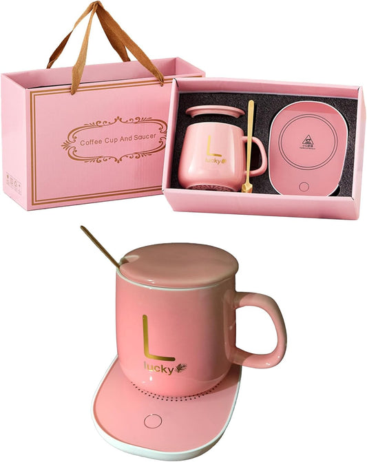Smart Heating Mug Set with Ceramic Cup & Auto-Sensing Coaster – Elegant Gift Idea