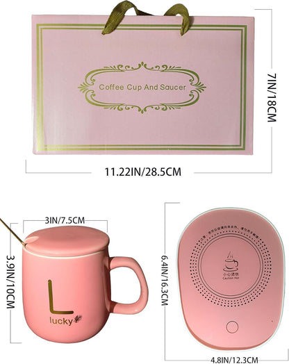 Smart Heating Mug Set with Ceramic Cup & Auto-Sensing Coaster – Elegant Gift Idea