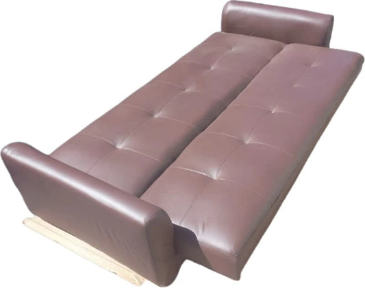 Brown Protected Leather 2-Seater Sleeper Couch