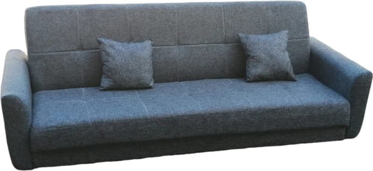Grey 2-Seater Sleeper Couch with Arms – Compact Wooden Frame Sofa