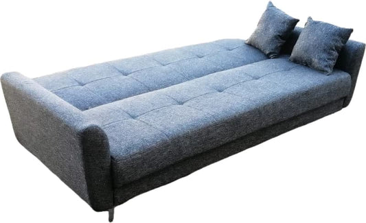 Grey 2-Seater Sleeper Couch with Arms – Compact Wooden Frame Sofa