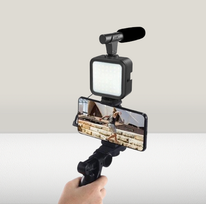 Plokama Pro Vlogging Kit – Tripod, LED Light, Shotgun Microphone, Smartphone Adapter