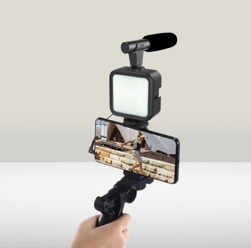 Plokama Pro Vlogging Kit – Tripod, LED Light, Shotgun Microphone, Smartphone Adapter