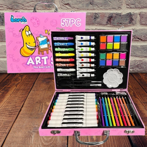 Larva 57-Piece Art Set – Portable Suitcase with Paints, Pencils, Crayons, Markers